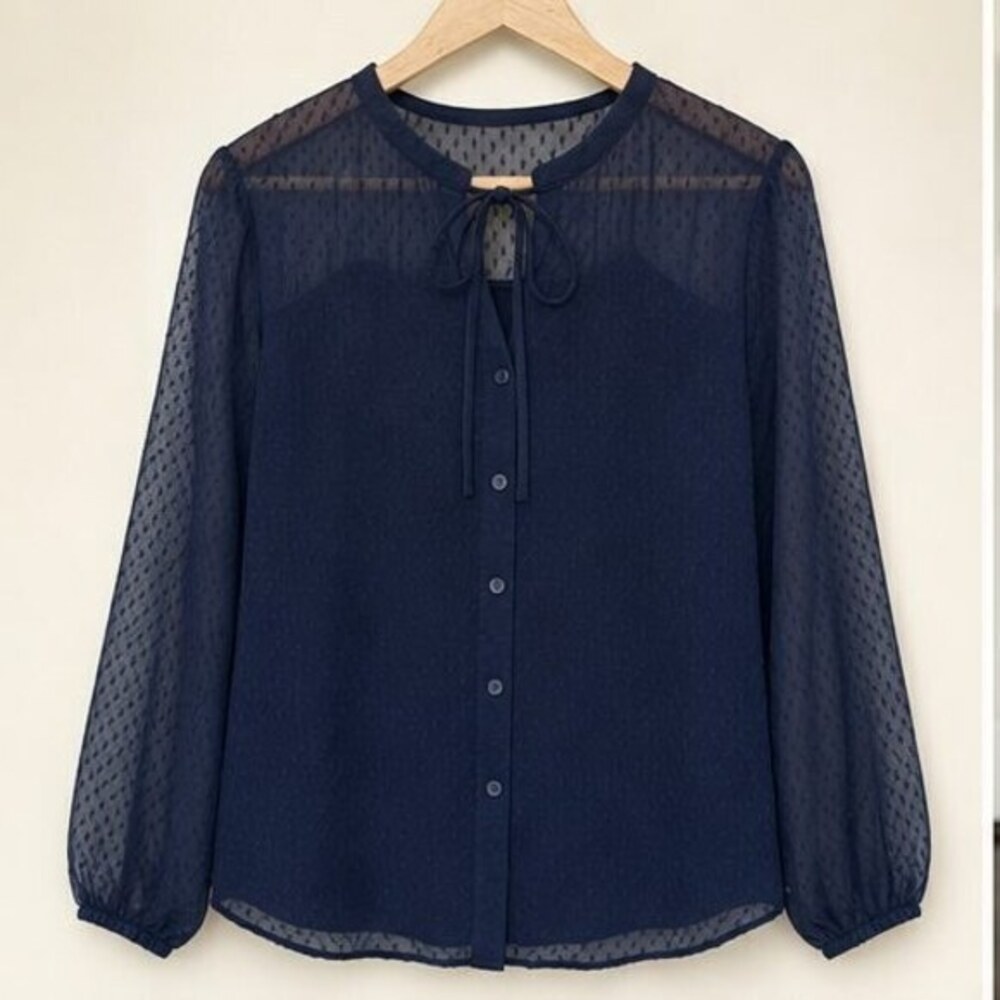 Navy Puff Sleeve Top